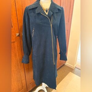 Vintage Ultra Suede Navy Blue Zip Dress Tailored Gold Hardware Pockets Size 6